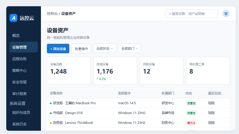企业设备资产与终端状态界面