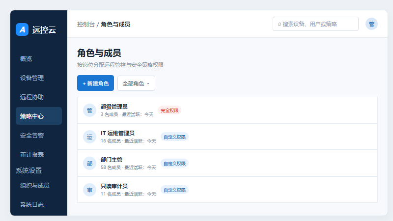 企业角色与成员权限管理界面